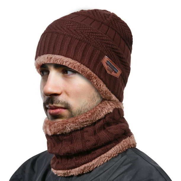 Two Pieces Winter Hat Scarf Set Wool Warm Women Cap Winter Hats for Men Knitted Fleece Lined Beanie Hat Men Two Pieces Winter Hat Scarf Set Wool Warm Women Cap Winter Hats for Men Knitted Fleece Lined Beanie Hat Men